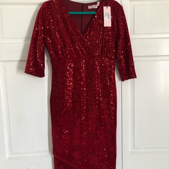 Top Vintage red velvet sequin wiggle dress NWT - Picture 4 of 9
